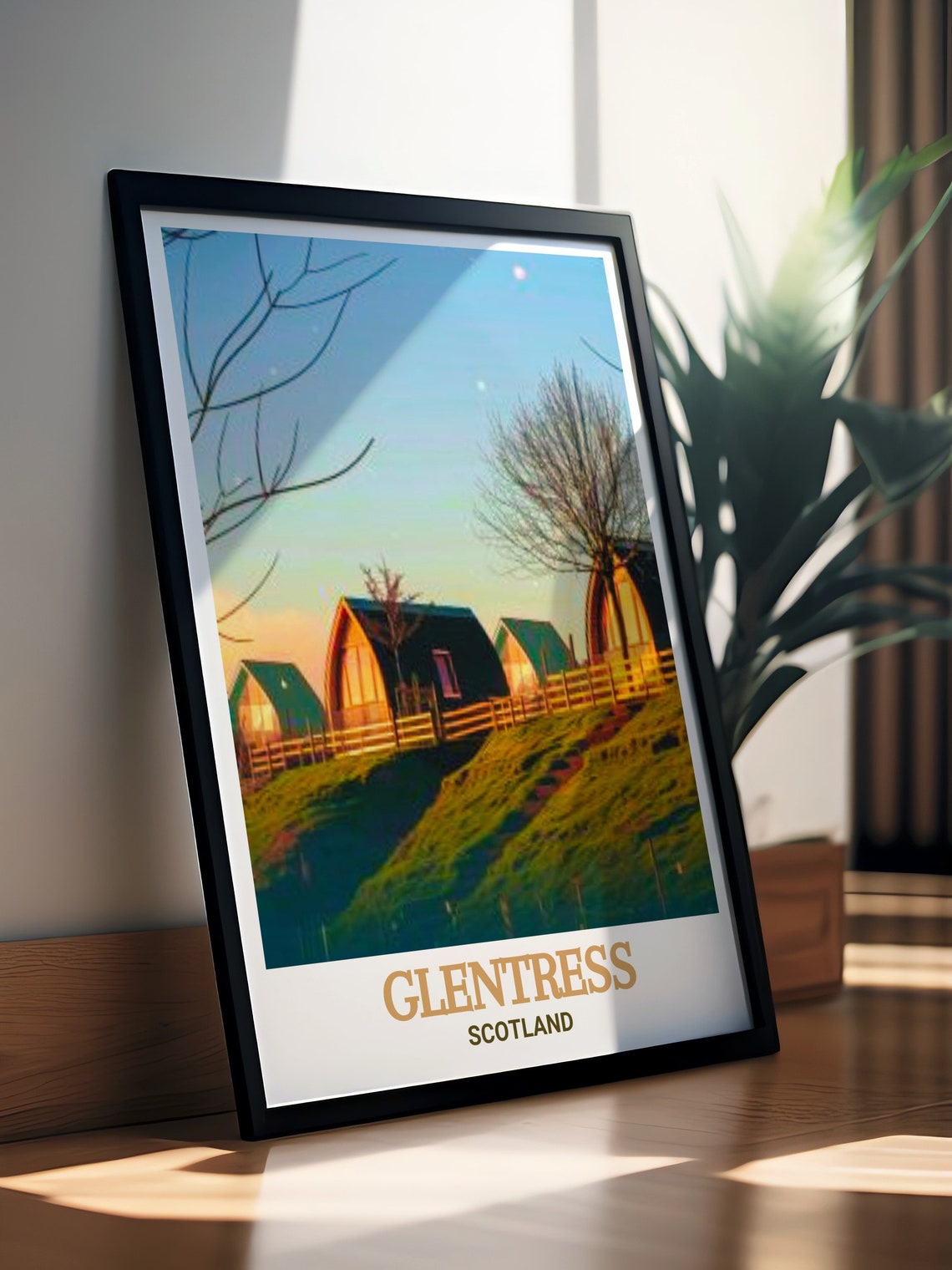 Glentress Scotland Wooden Lodges Glowing Sunset Scene Poster - Image 3