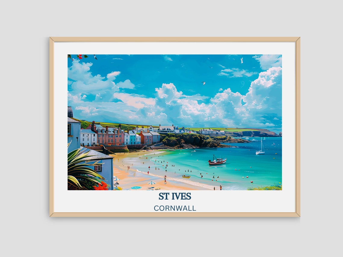 St Ives Cornwall Beach Town With Boats And Blue Sea Landscape Poster - Image 4