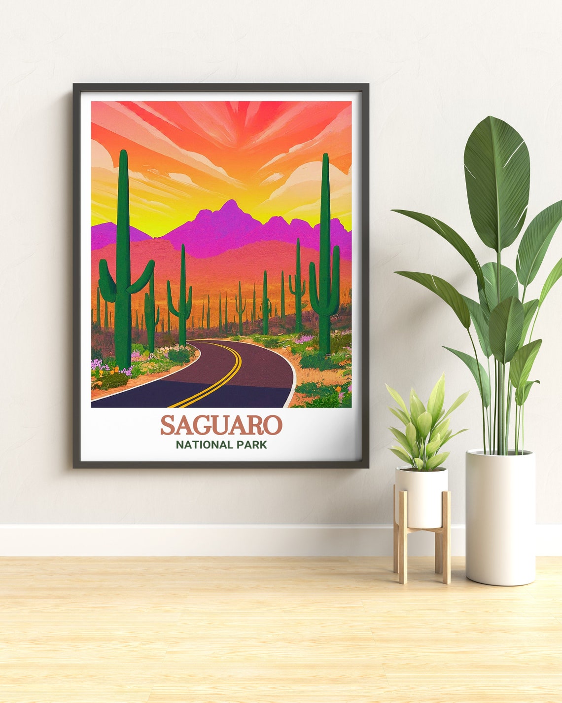 Saguaro Sunset Drive Desert Cactus Winding Road Vista View Poster - Image 2