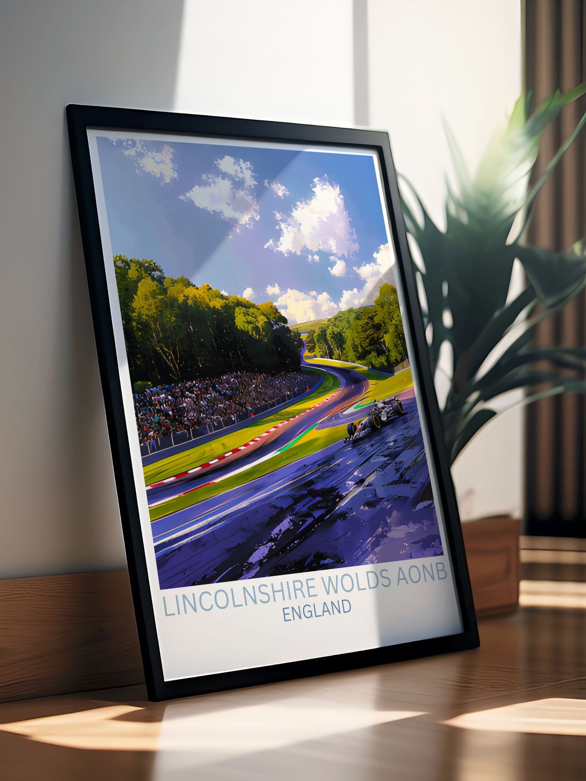 Open Wheel Race Car Cornering Past Crowded Grandstands Racing Poster - Image 3
