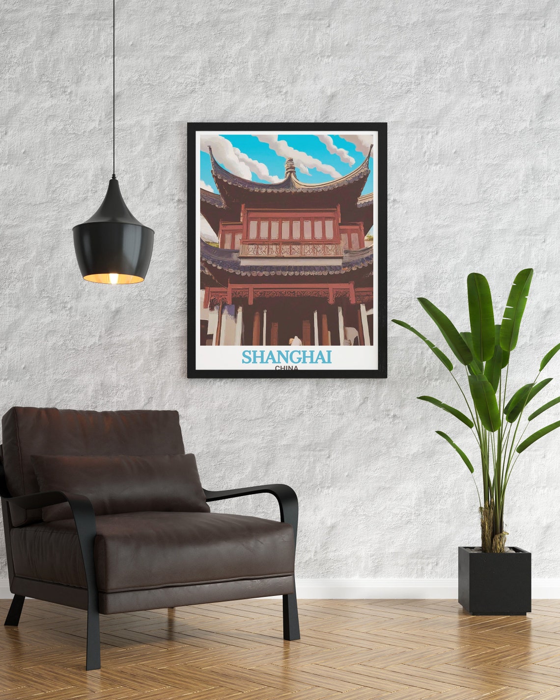 Shanghai China Yu Garden Classical Pavilion Watercolor Art Poster - Image 3