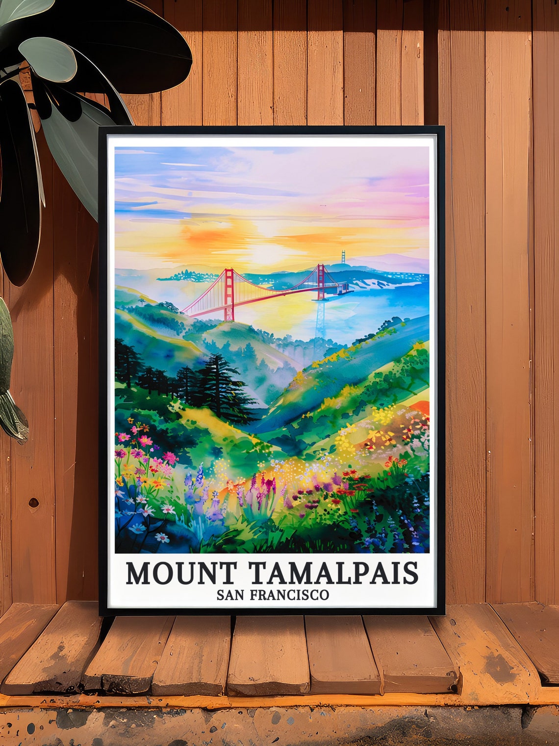 Mount Tamalpais San Francisco Golden Gate Sunset Floral Poster - Image 3