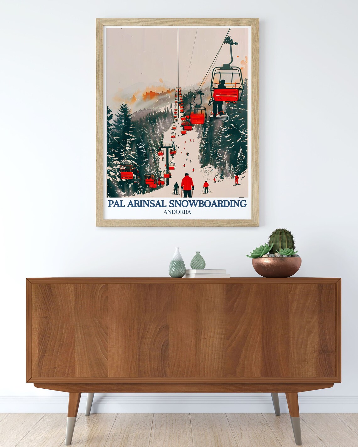 Pal Arinsal Red Chairlift Ascending Through Snowy Pines Poster - Image 2