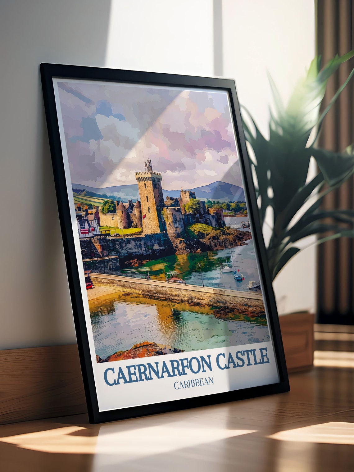 Caernarfon Castle Wales Daytime Causeway View Over The Strait Poster - Image 2