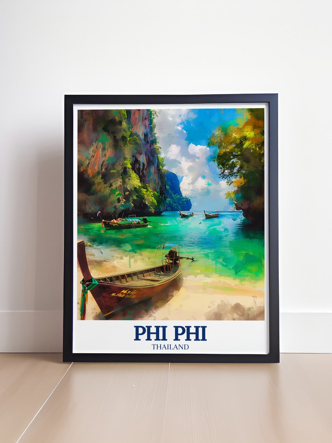 Phi Phi Thailand Maya Bay Longtail Boats in Green Cove Art Poster - Image 4