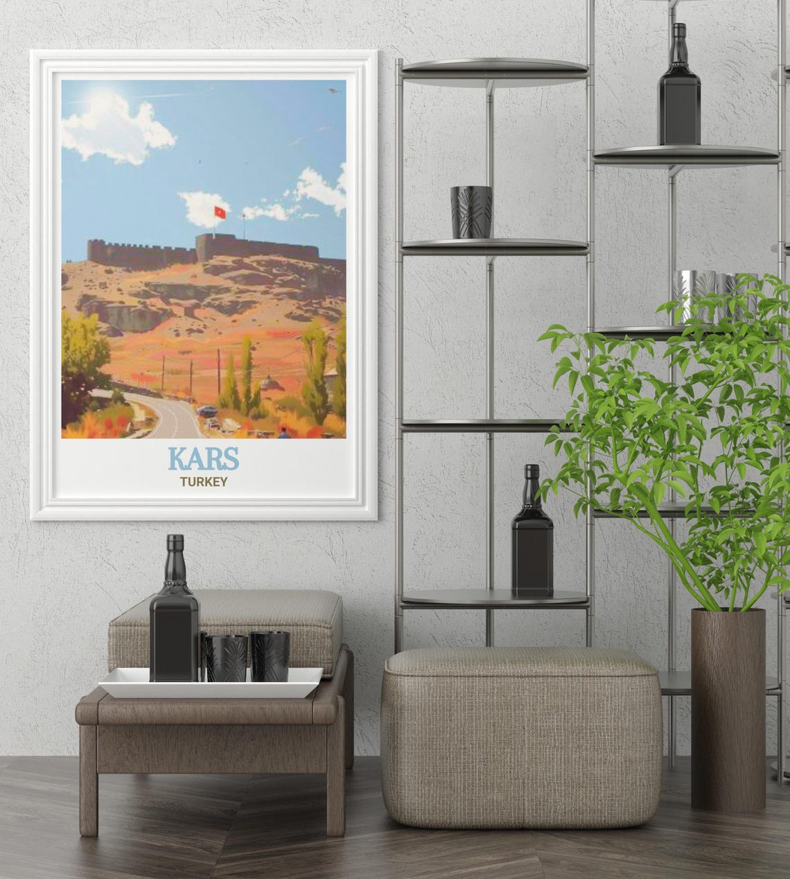 Kars Turkey Castle Hilltop Fortress Turkish Flag Historic Poster - Image 3