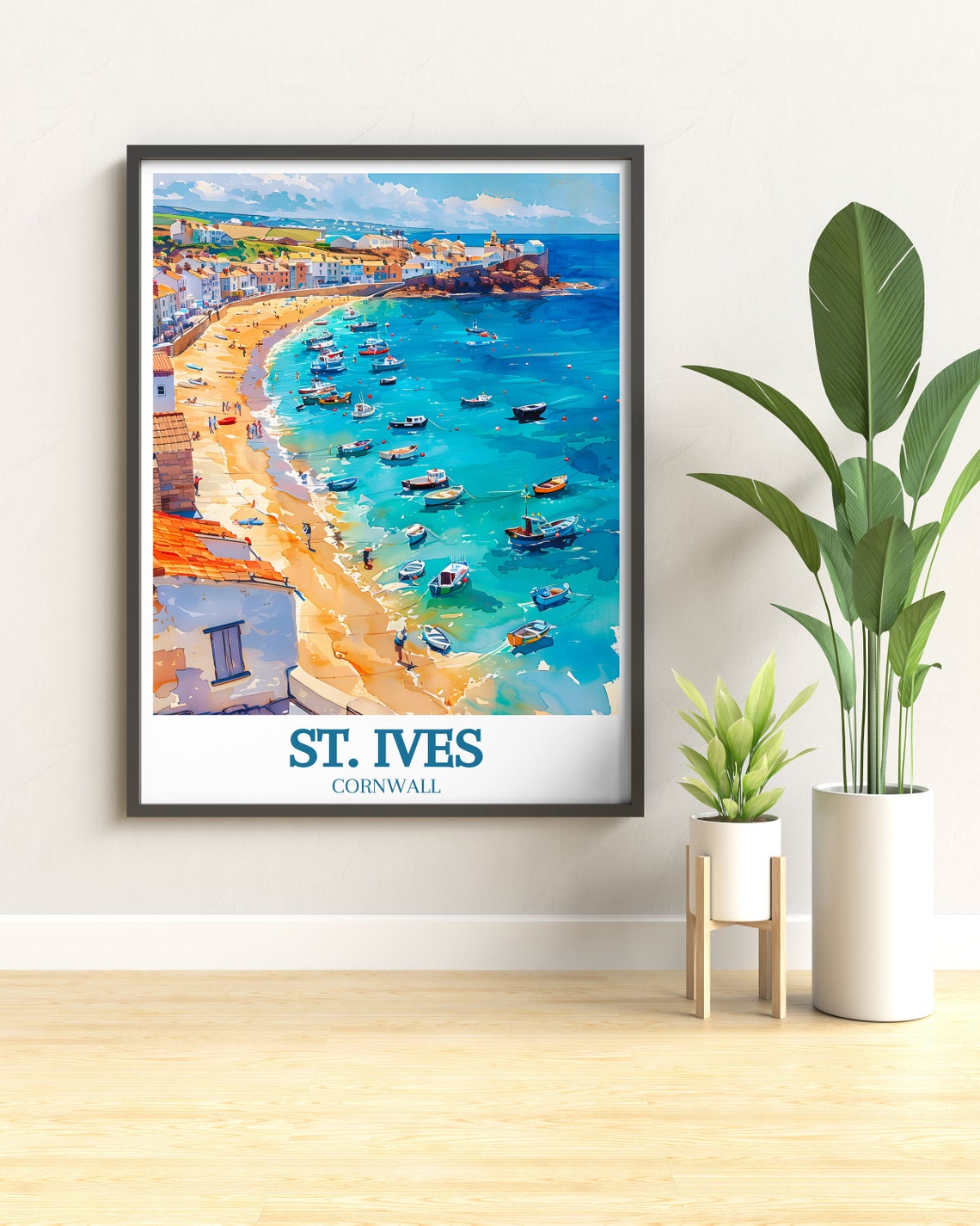 St Ives Cornwall Boats Turquoise Harbor Aerial Beach View Poster - Image 2