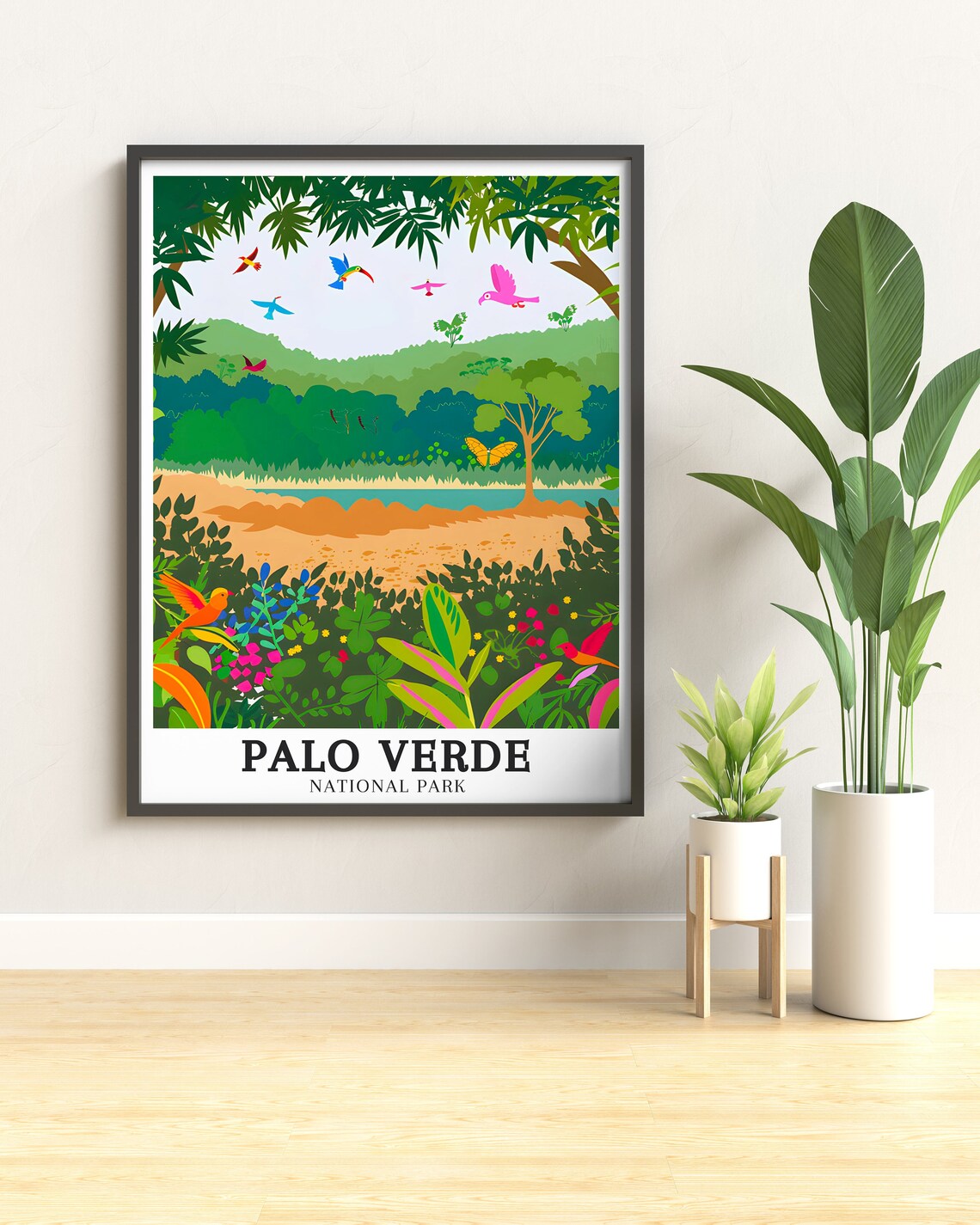 Palo Verde National Park Tropical Parrots and Flowers Poster - Image 3