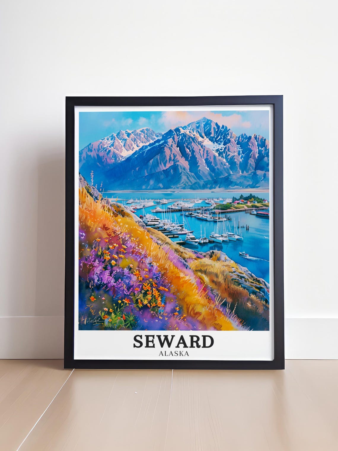 Seward Alaska Harbor Sailboats Wildflower Hill Travel Poster - Image 4