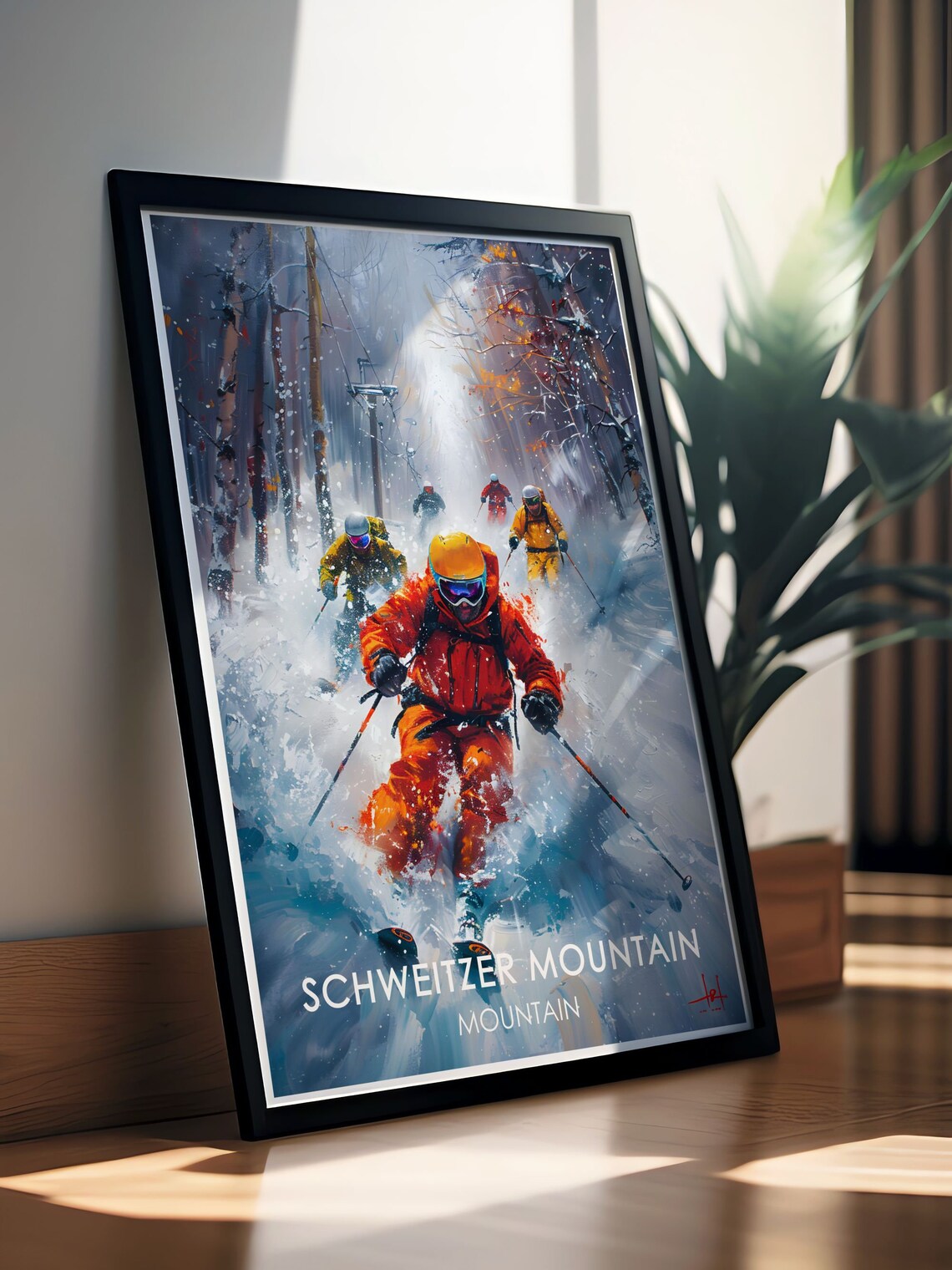 Schweitzer Mountain Powder Skiers Dynamic Idaho Ski Scene Poster - Image 2