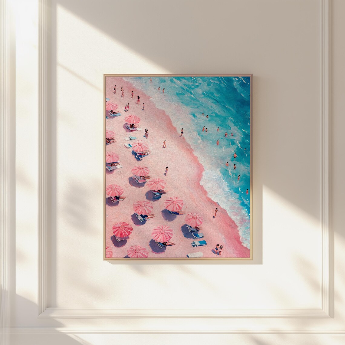 Retro Beach Painting, Pastel Pink Coastal Decor - Image 3