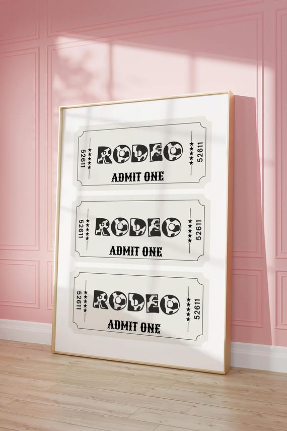 Preppy Wall Art Rodeo Ticket Print Cowgirl Neutral Preppy Room Decor Trendy Art Poster Aesthetic Neutral Wall Print Vintage