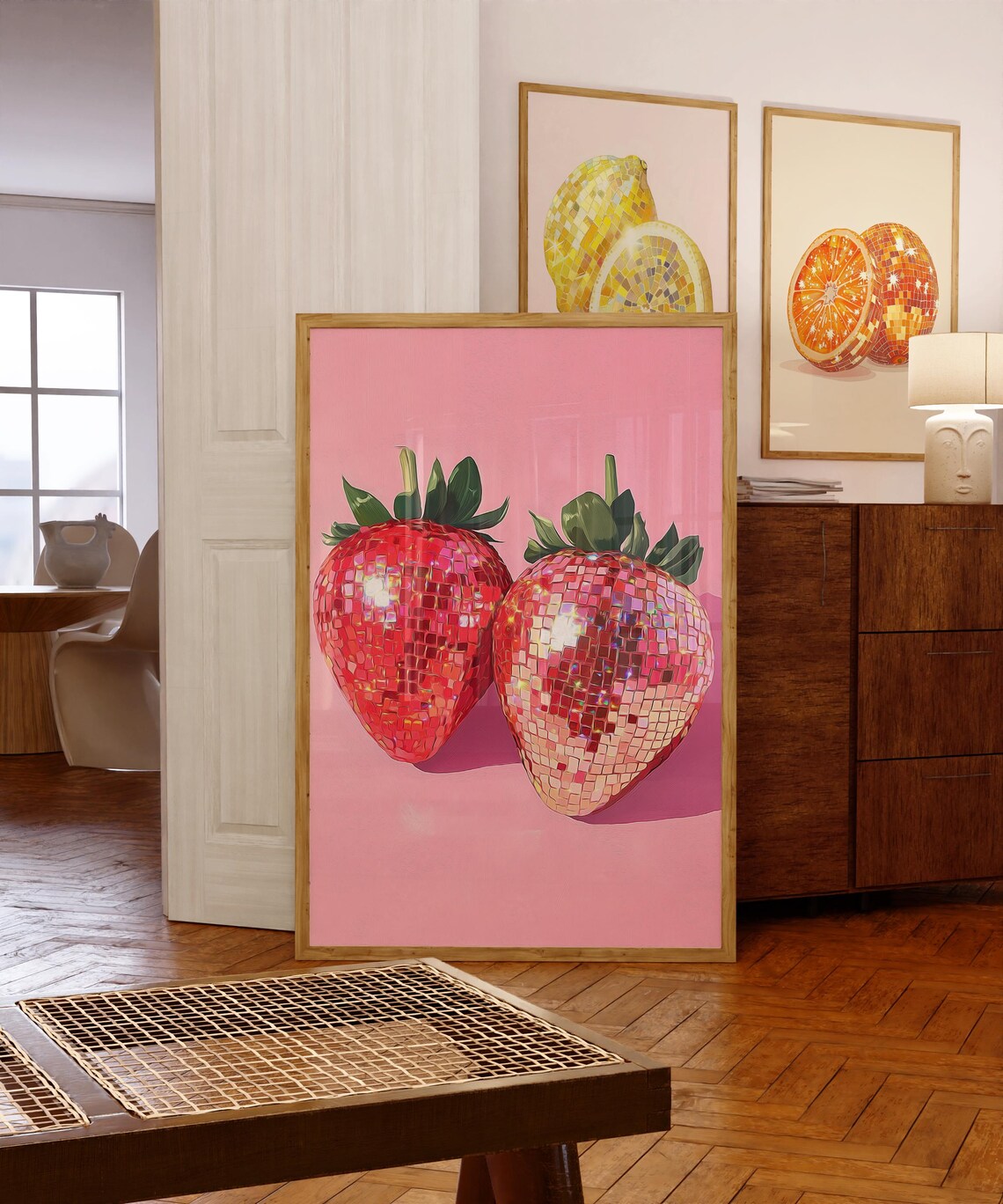 Disco Strawberry Poster, Retro Preppy Wall Art - Image 3