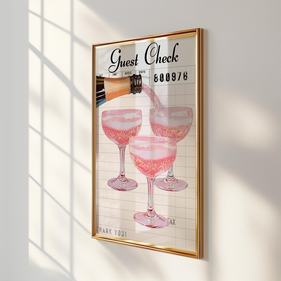 Pink Sparkling Glitter Champagne Coupes Guest Check Bar Cart Wall Art - Image 3