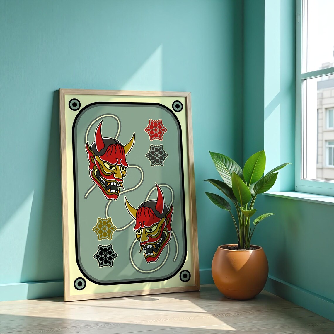 Traditional Japanese Hannya Art Print, Tattoo Flash - Image 2