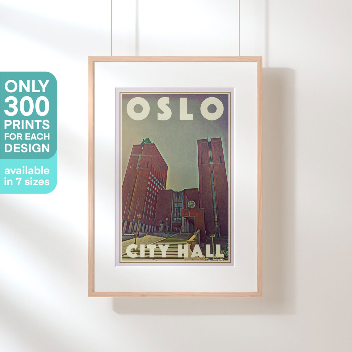 Oslo City Hall Red Brick Towers Norway Vintage Travel Poster - Image 3