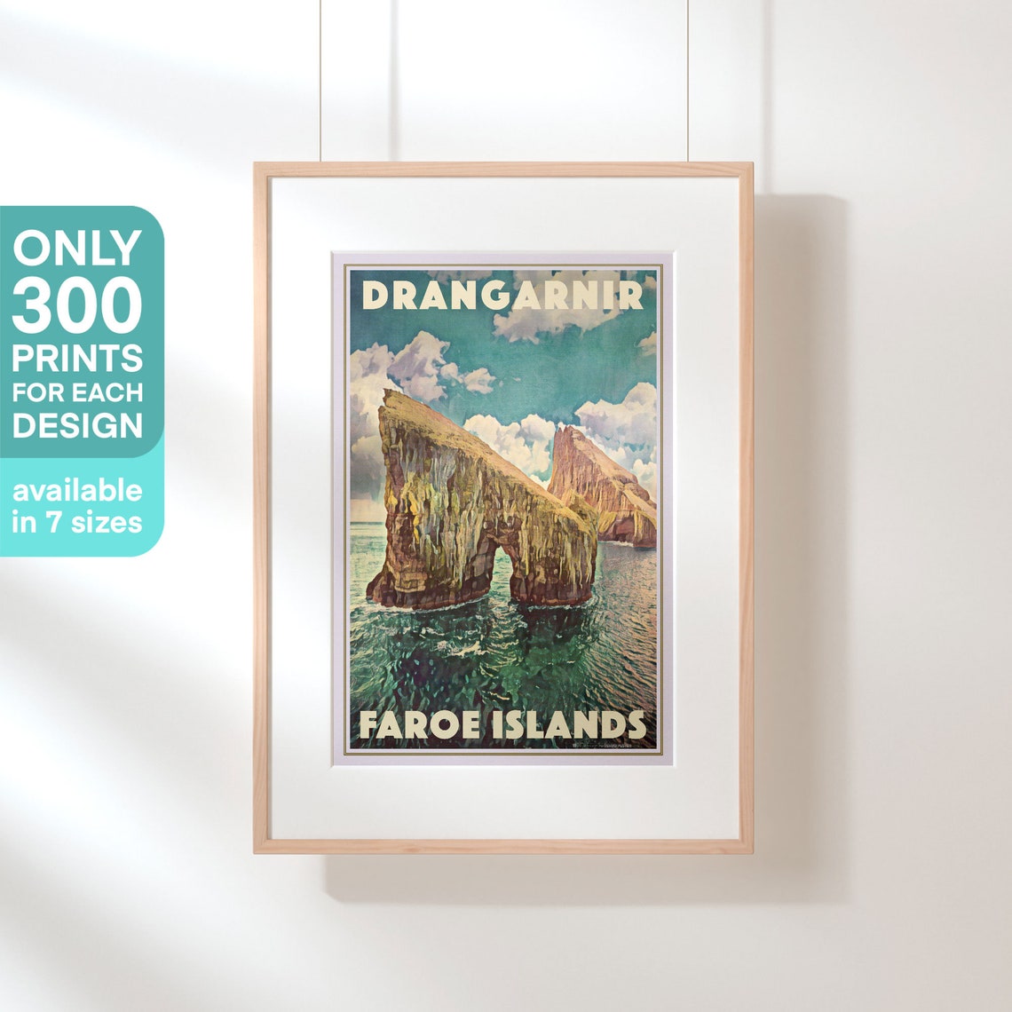 Drangarnir Faroe Islands Sea Arch Rock Retro Travel Wall Poster - Image 3