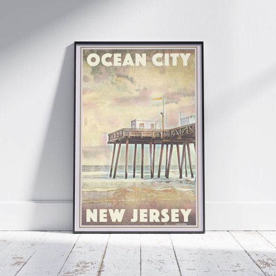 New Jersey Poster Ocean City Pier By Alecse Limited Edition New Jersey Travel Poster Classic Ocean City Gallery Wall Print Of New Jersey