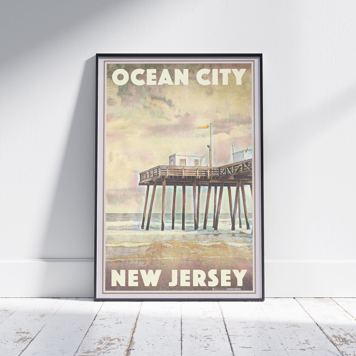 Ocean City New Jersey Vintage Travel Poster With Wooden Fishing Pier