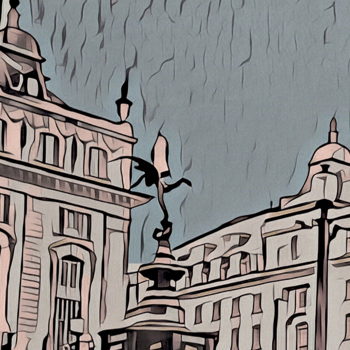 London Piccadilly Circus Rainy Street Umbrellas Vintage Travel Poster - Image 4