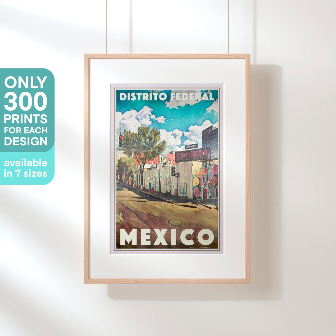 Mexico City Vintage Travel Poster With Frida Kahlo Floral Wall Mural - Image 3