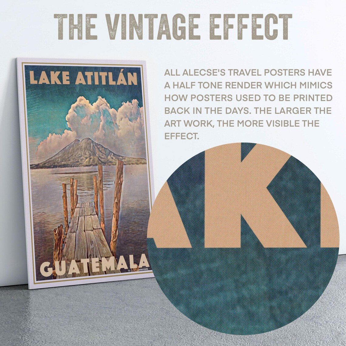 Lake Atitlan Guatemala Retro Travel Poster Volcano Pier Lake View - Image 2