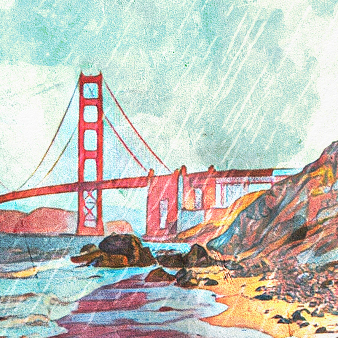 San Francisco Golden Gate Bridge California Beach Travel Poster - Image 4