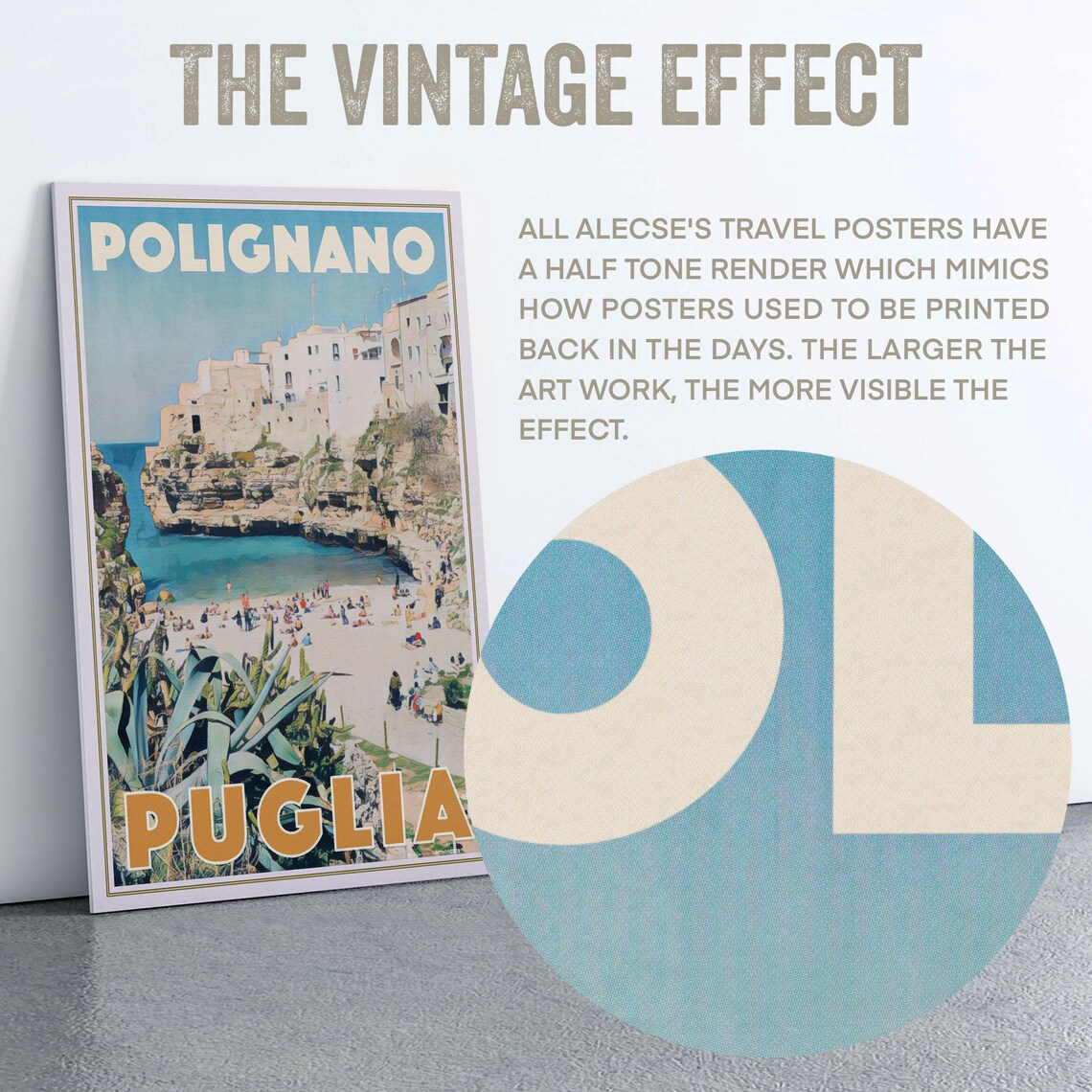 Polignano Puglia Italy Cliff Town Beach Cove Vintage Travel Poster - Image 2