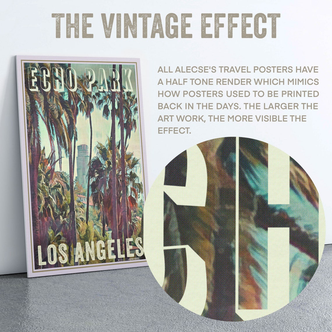 Echo Park Los Angeles Vintage Travel Poster With Palm Trees Skyline - Image 2