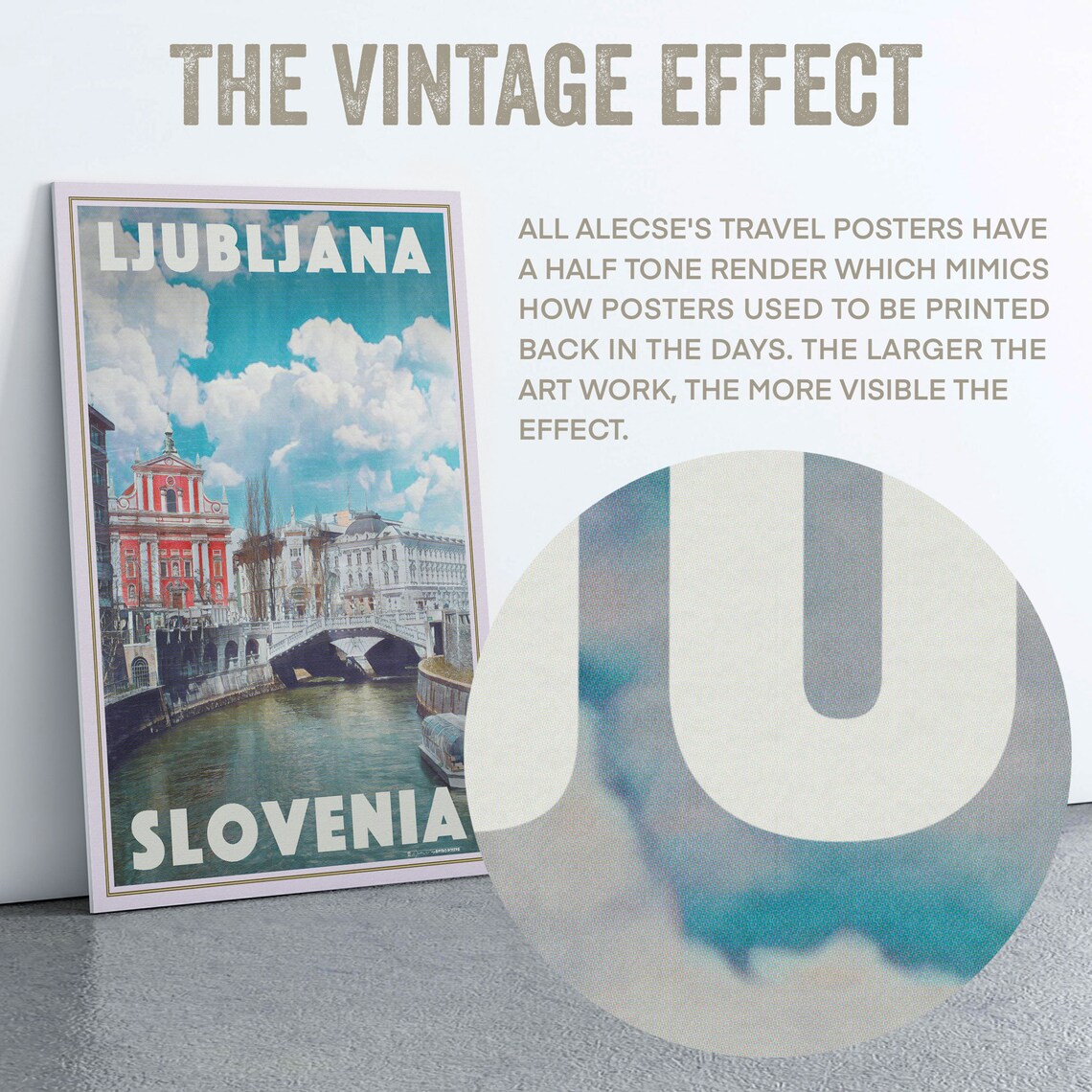 Ljubljana Slovenia Riverside Old Town Bridge Retro Travel Poster - Image 2