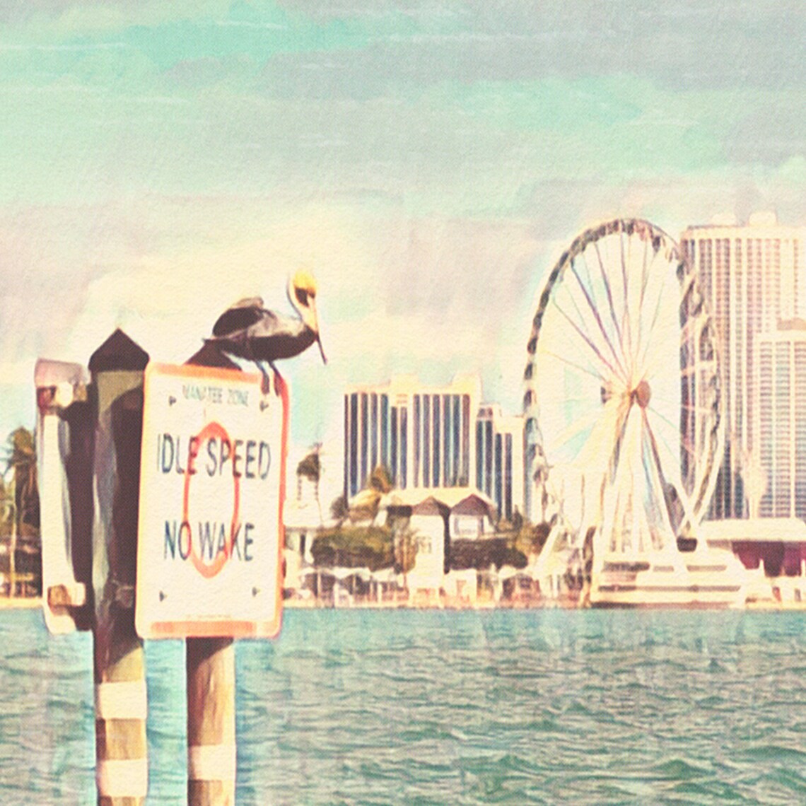 Miami Florida Skyline Ferris Wheel Waterfront Vintage Travel Poster - Image 4