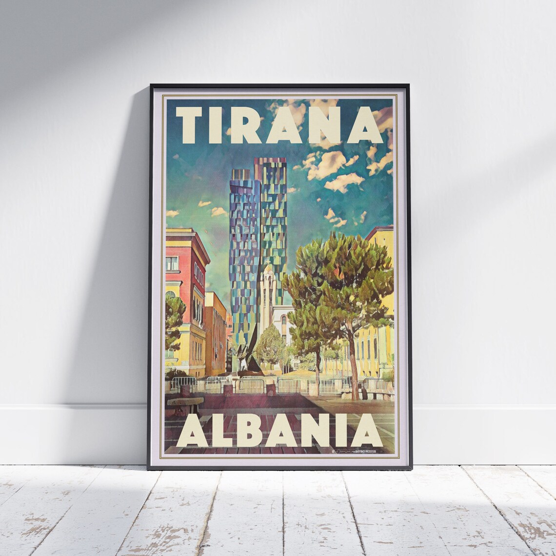 Tirana Albania Colorful Modern Tower Retro Travel City Art Poster