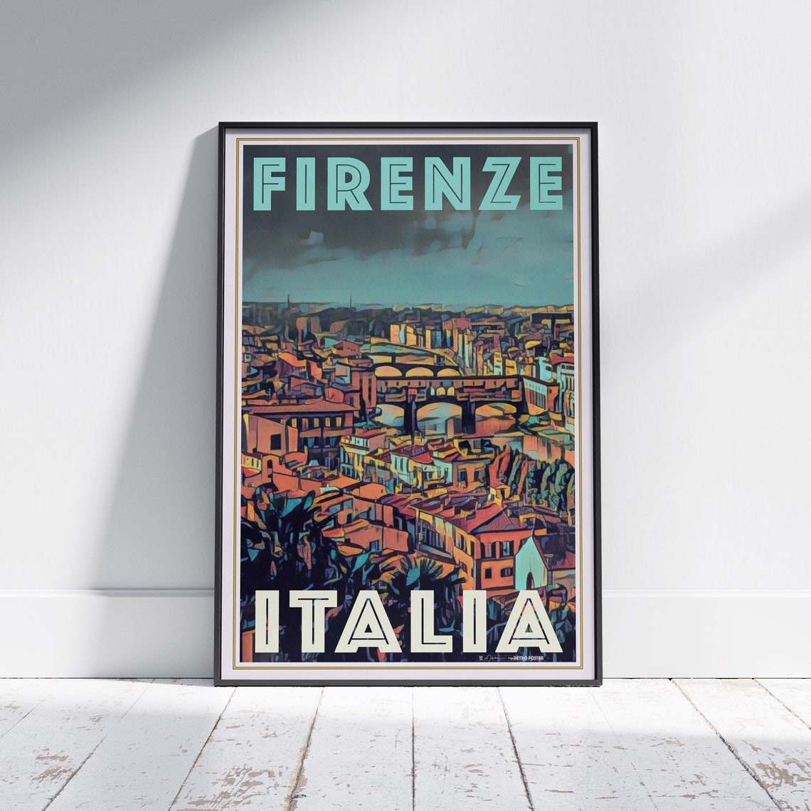 Florence Ponte Vecchio Medieval Bridge Italia Vintage Travel Poster