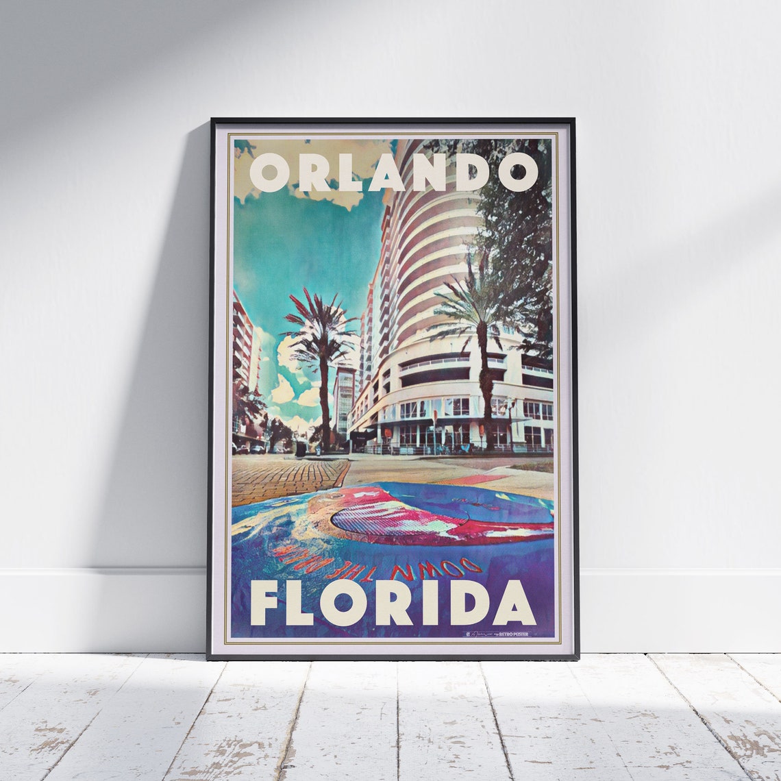 Orlando Florida Downtown Palms Cityscape Retro Travel Wall Poster