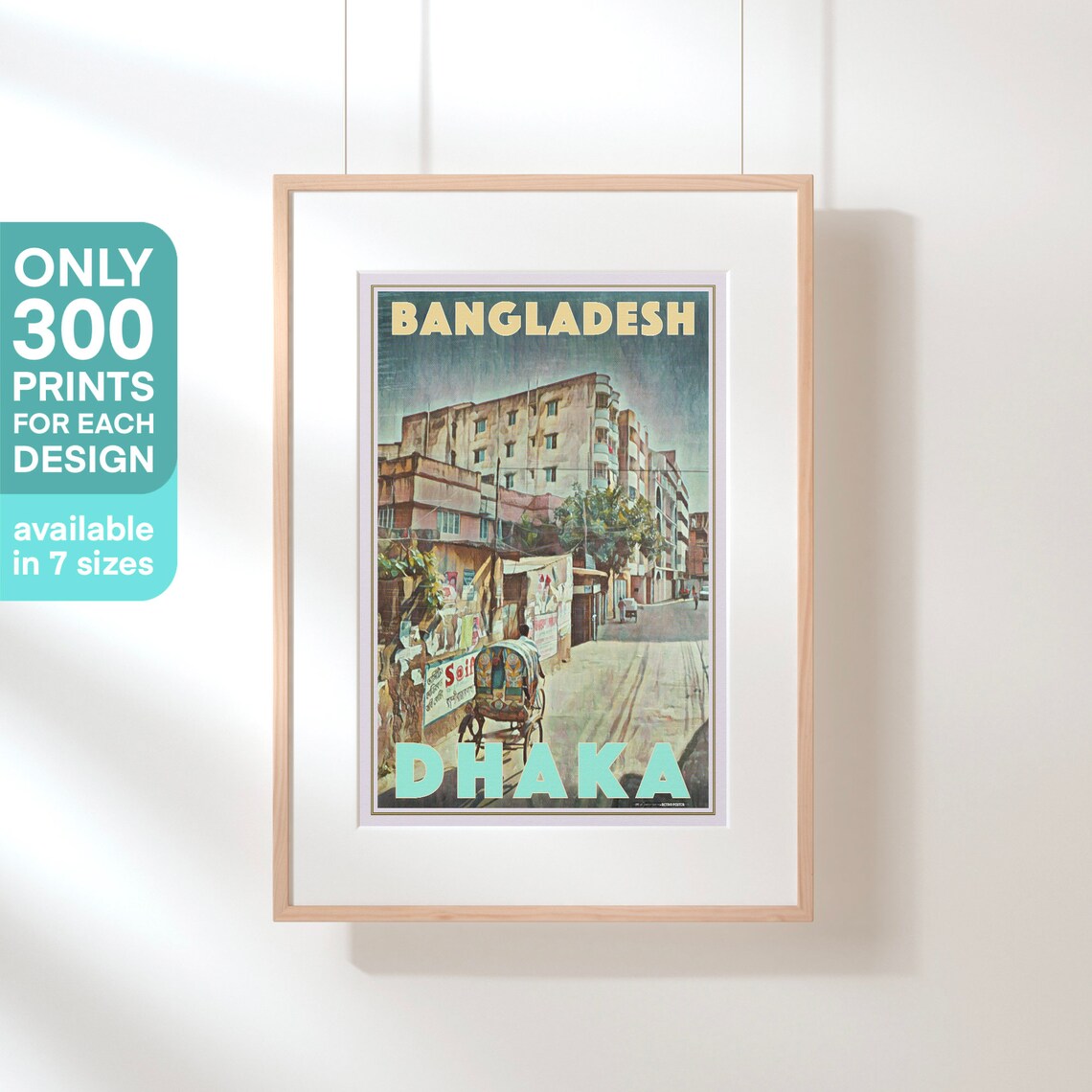 Dhaka Bangladesh Rickshaw Street Scene Retro Vintage Travel Poster - Image 3
