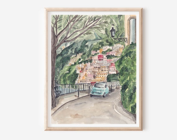 Positano Amalfi Coast Travel Poster, Italy Cityscape