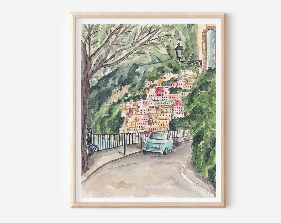 Positano Amalfi Coast Travel Poster, Italy Cityscape