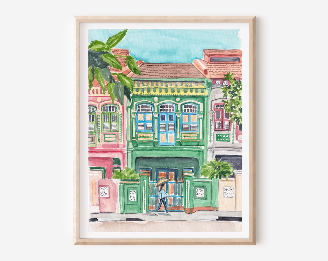 Singapore Peranakan Shophouses Travel Poster