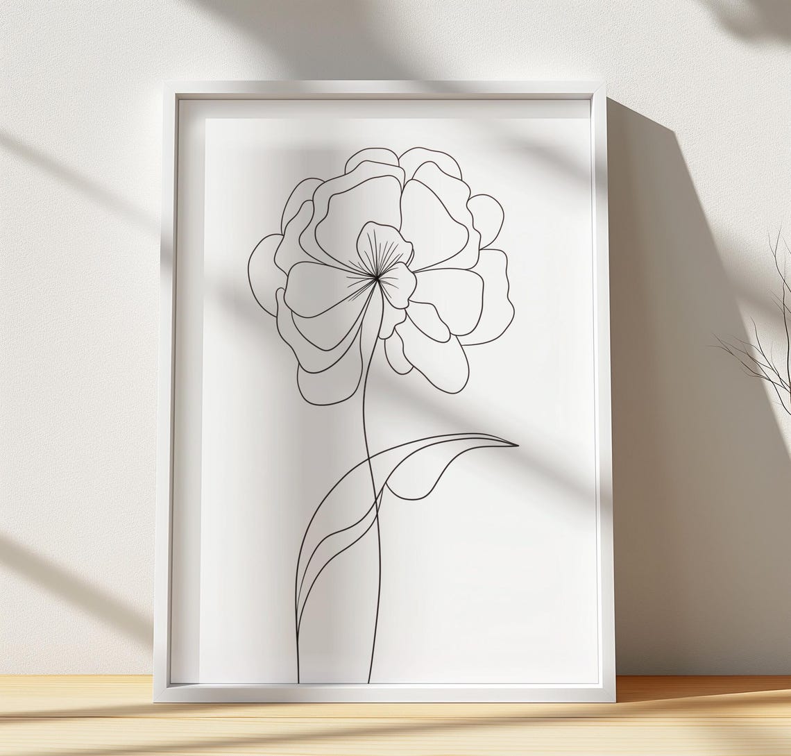 Abstract Flower Line Art Print Minimalist Floral Drawing