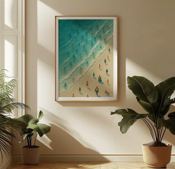 Minimalist Aerial Beach Shoreline Teal Ocean Illustration Poster