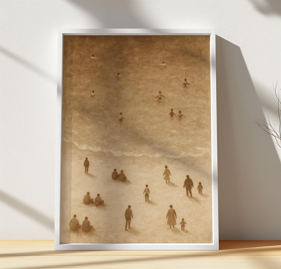 Minimalist Beach Print Sepia Tone Coastal Wall Art