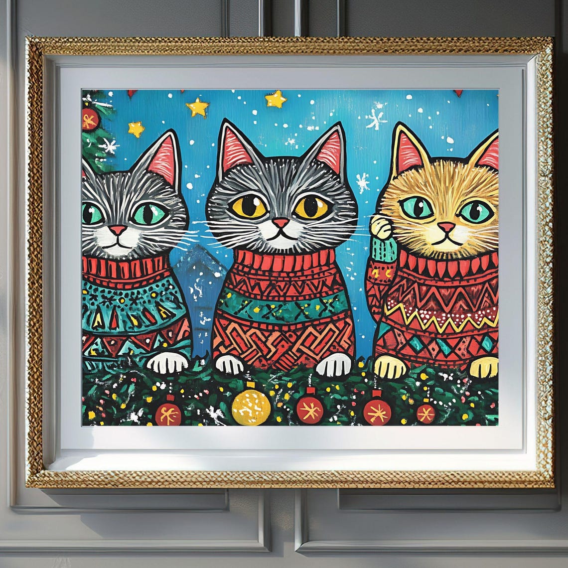 Christmas Wall Art Wall Art Christmas Kittens In Sweaters Cozy Holiday Cat Decor Cute Art For Home Instant