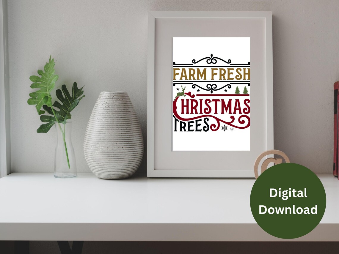 Farm Fresh Christmas Trees Vintage Farmhouse Typography Sign Poster - Image 2