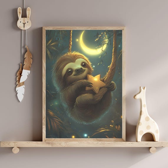 Nursery Wall Art Watercolor Sloth Wall Art For Kids Room Or Nursery Cute Animal Decor Sloth Nursery Print Instant