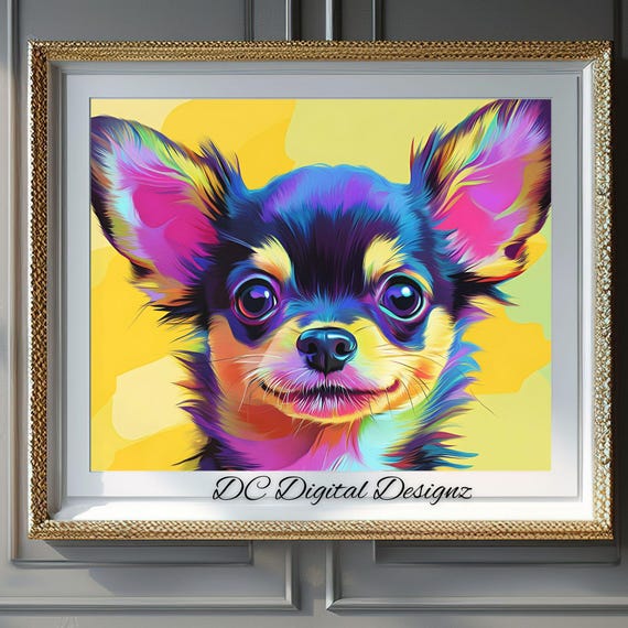 Animal Wall Art Cute Chihuahua Puppy Pop Art Wall Art Fun Colorful Modern Decor Instant For Pet Lovers Dog Art Fans