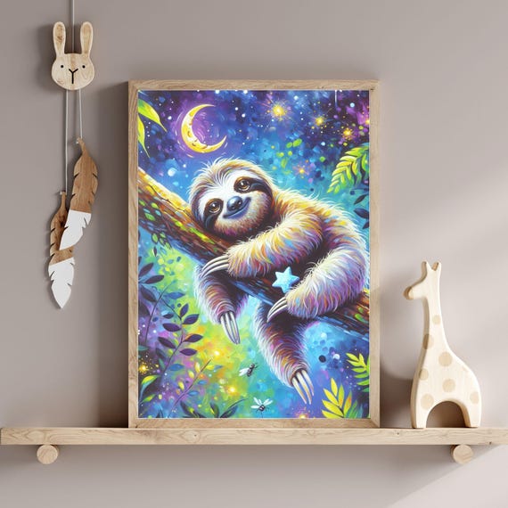 Nursery Wall Art Watercolor Sloth Wall Art For Kids Room Or Nursery Cute Animal Decor Sloth Nursery Print Instant