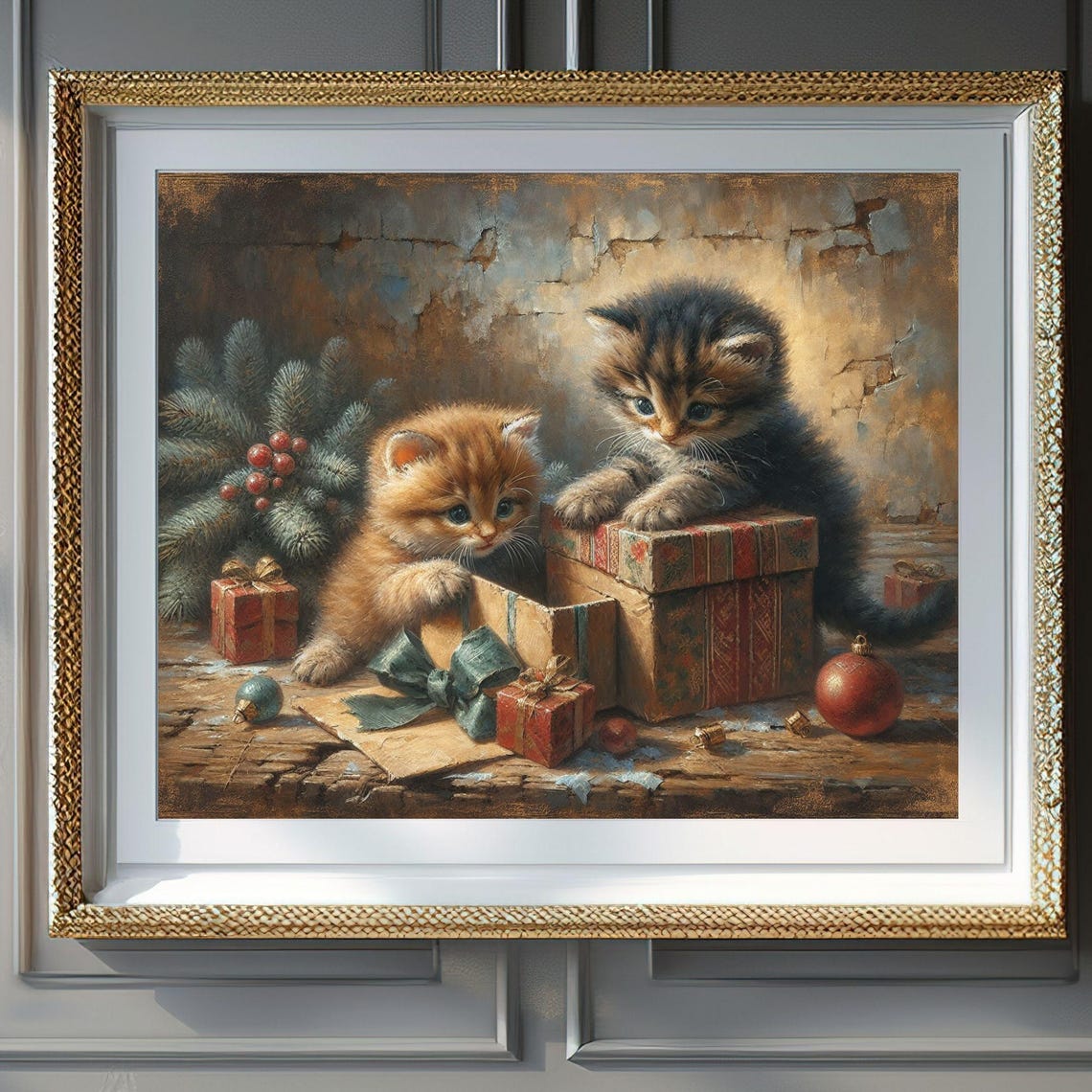 Christmas Wall Art Adorable Of Kittens Playing In Christmas Present Boxes Cute Holiday Cat Art