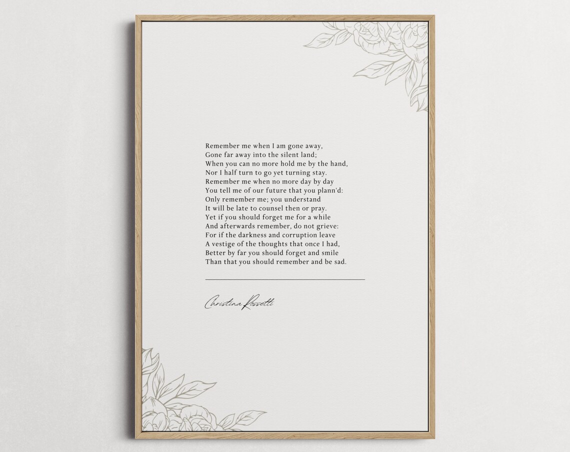 Christina Rossetti Remember Me Funeral Grief Poem Minimalist Quote Poster - Image 5