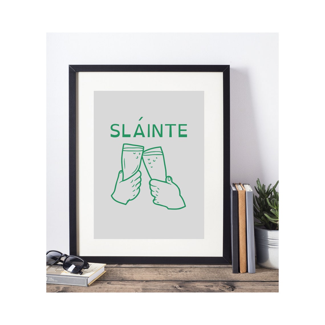 Slainte Irish Cheers St Patricks Day Green Toasting Glasses Wall Art - Image 3