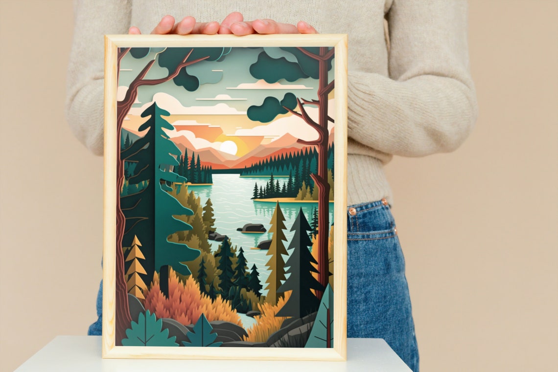 Great Smoky Mountains Sunset Layered Paper Art Mountain Decor Print - Image 5